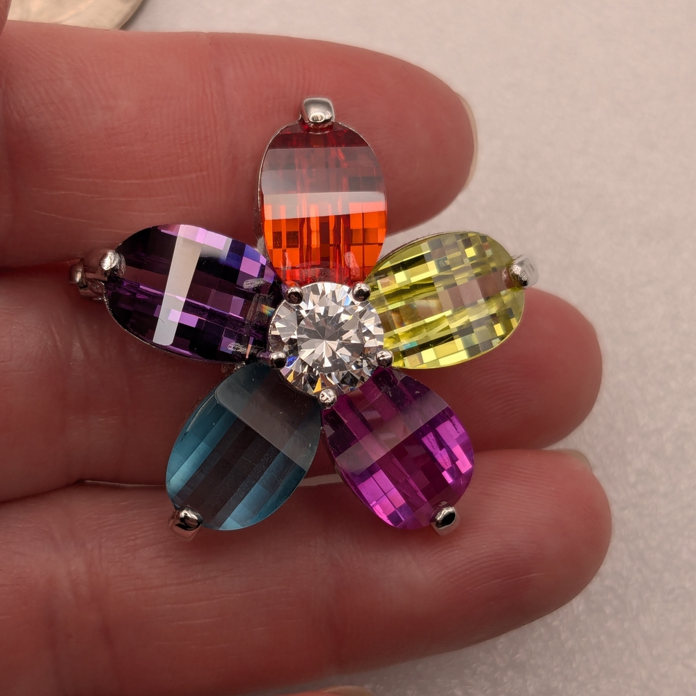 Multicolor Crystal Flower Brooch - Picture 3 of 6